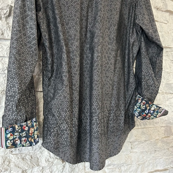 Robert Graham Gray Geometric Shirt with Colorful Collar Men’s S - Picture 6 of 8